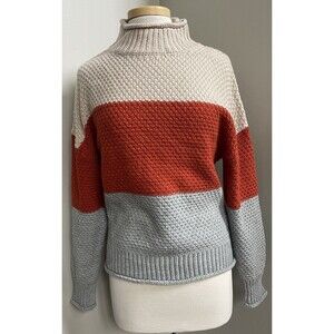 TCREW Ladies Small Fall Sweater Beige/Orange/Gray Mock Neck